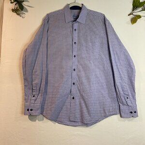 Tasso Elba Blue Glen Plaid Windowpane M 15-15 .5 Pocket Collared Dress Shirt